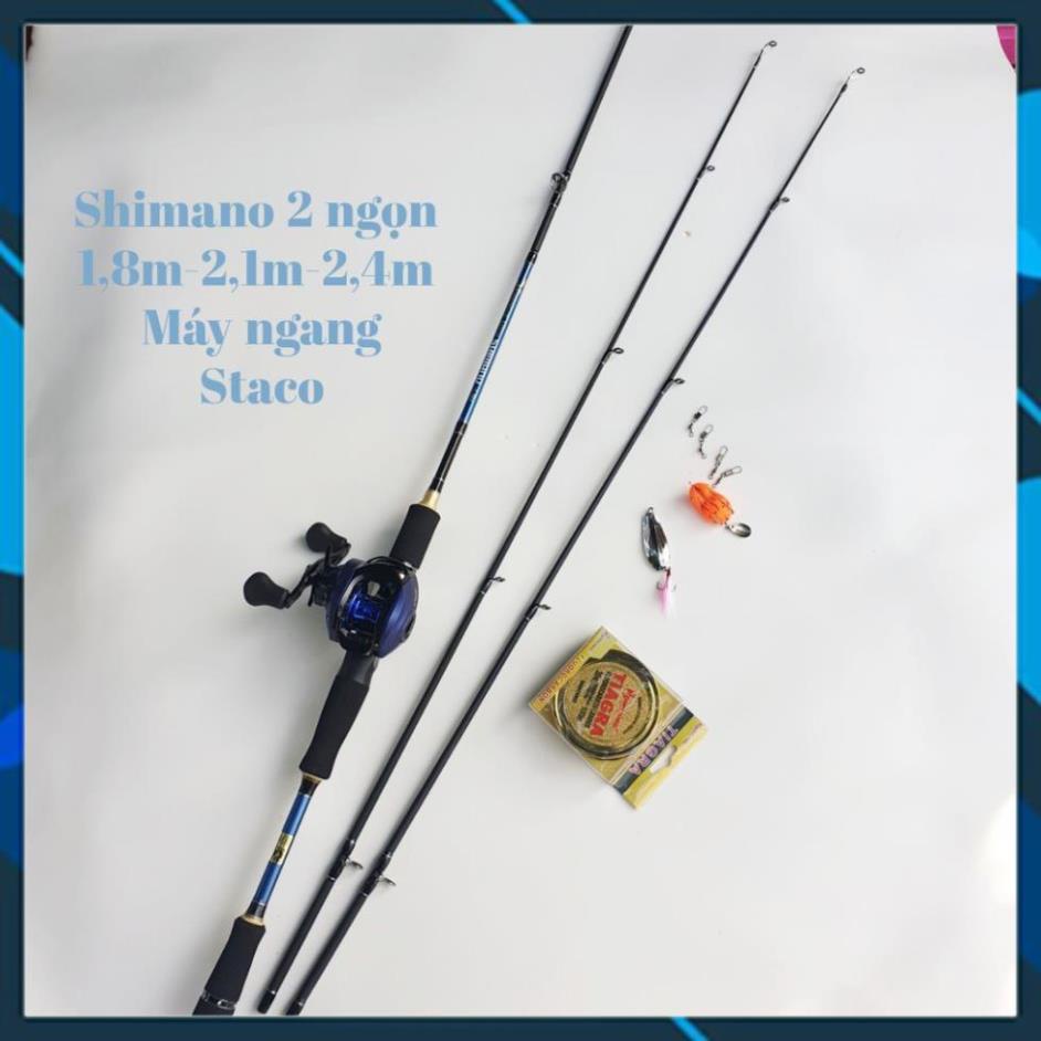 + Bộ cần câu lure 2 ngọn cacbon shimano máy ngang STACO tay trái cao cấp +