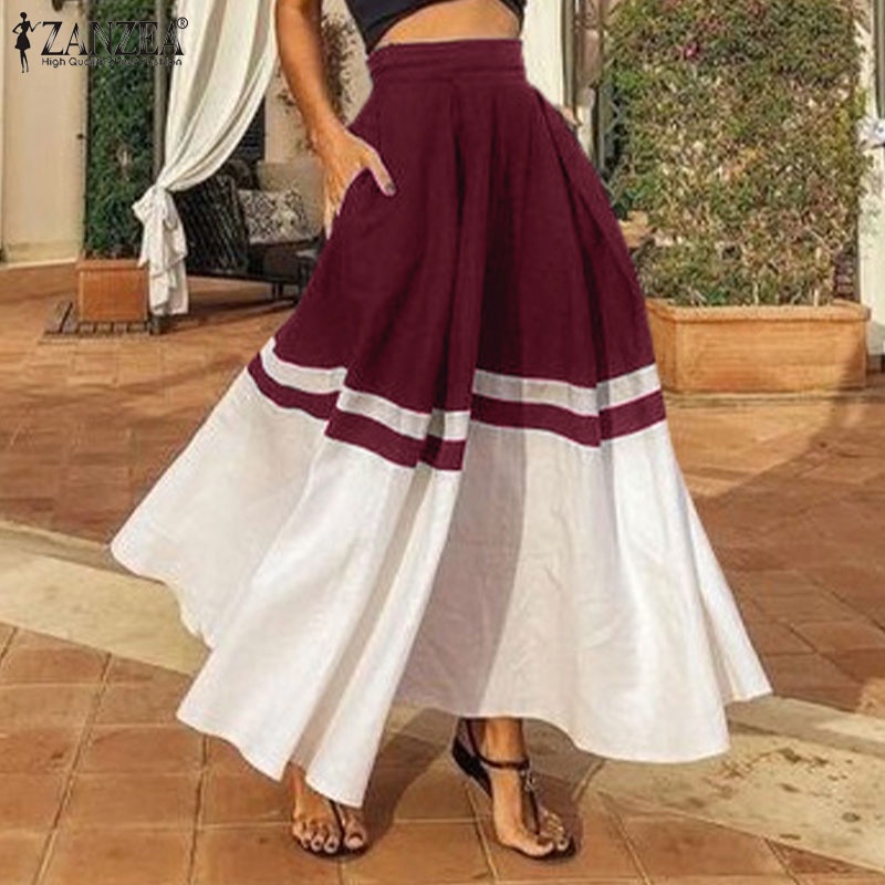 Chân váy ZANZEA chữ a lưng cao có túi thời trang retro cho nữ