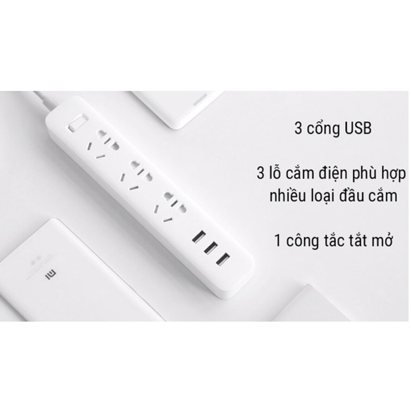 Ổ Cắm Điện Xiaomi-Ổ Điện Sạc Nhanh Xiaomi Mi Power Strip Chống cháy nổ-Bảo Hành 12 Tháng