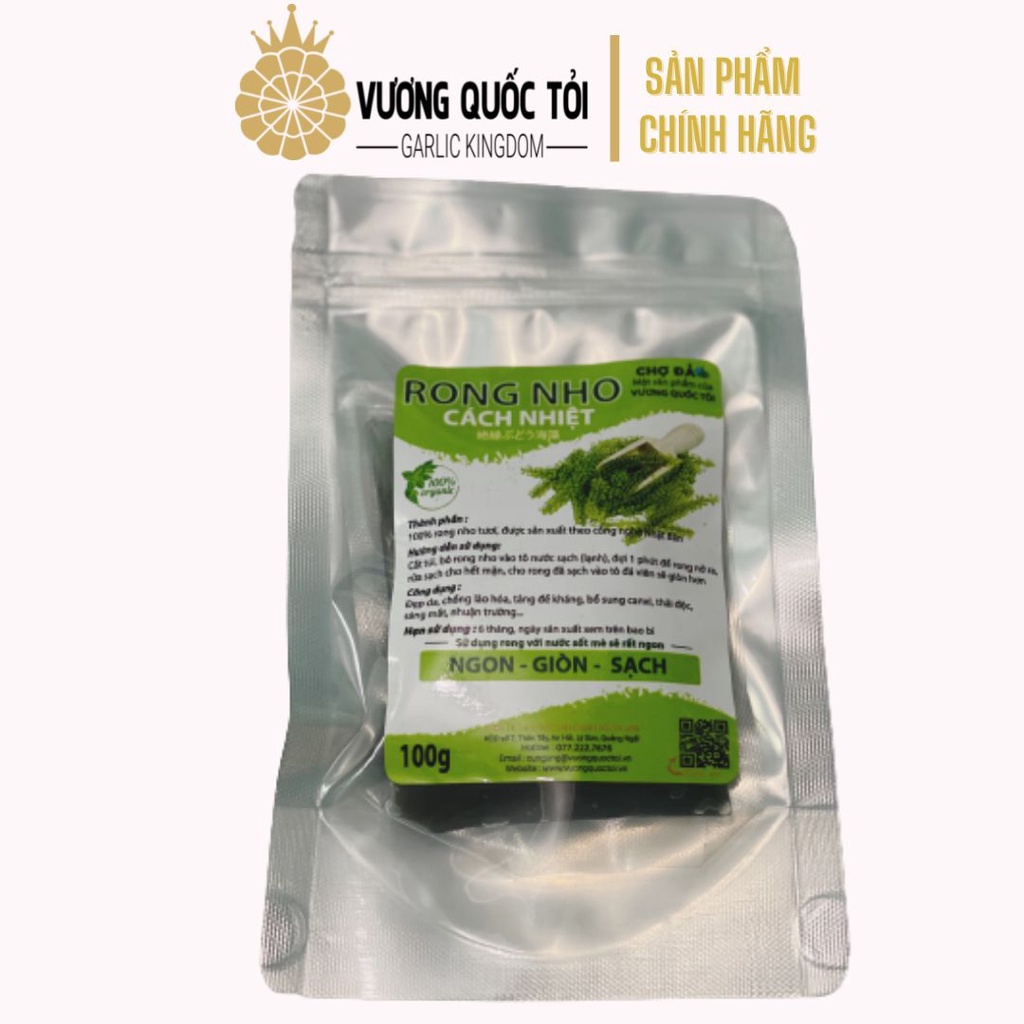 Rong Nho Cách Nhiệt - Vương Quốc Tỏi - Túi 100g nở ra 300g, Thực phẩm cho sức khoẻ
