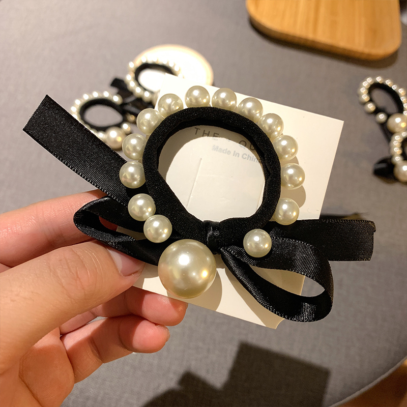 Dây Cột Tóc Hình Nơ Đính Ngọc Trai Đơn Giản Thời Trang Cho Nữ