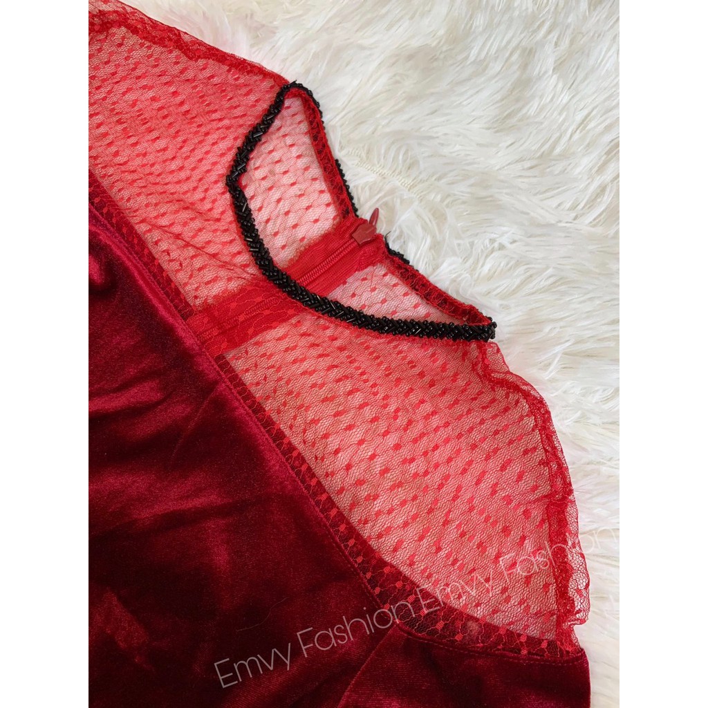 Đầm body nhung thiết kế nhũ phối ren Emvy - V15 | BigBuy360 - bigbuy360.vn