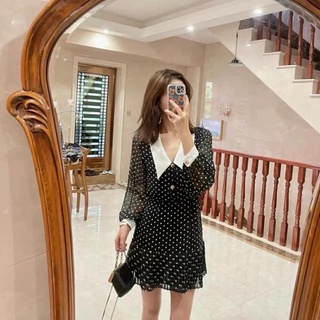 ⚡️BÁN SỈ⚡️Đầm chấm bi đen phối cổ trắng