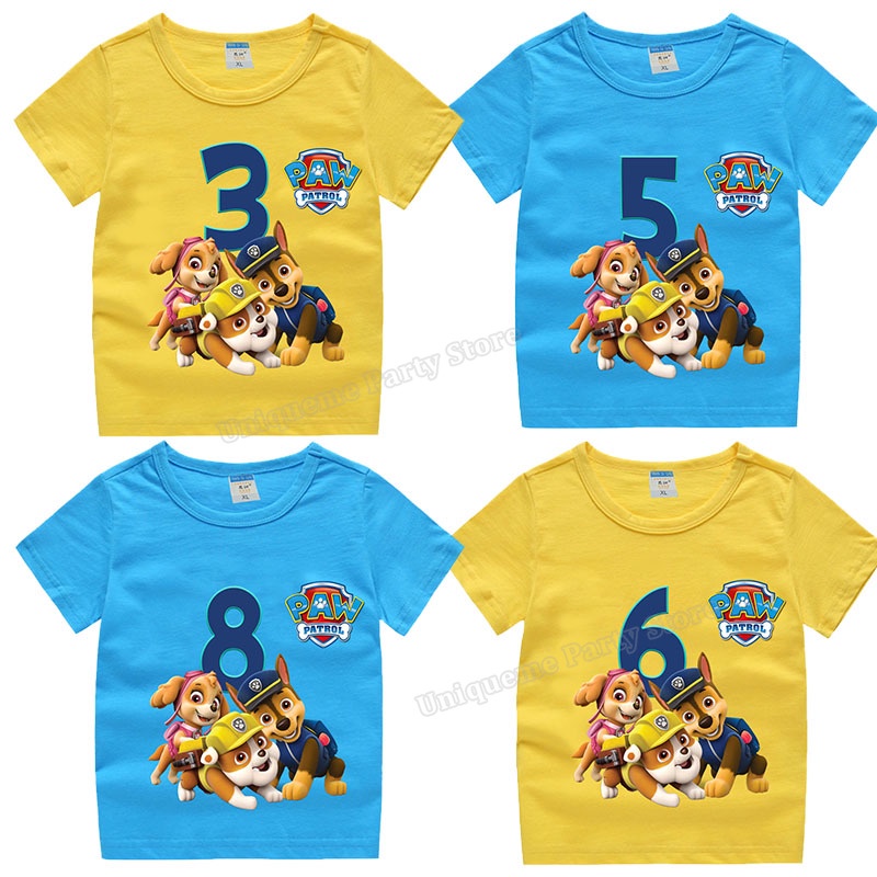 Paw Patrol Cotton Trẻ Em Áo Cho Bé Trai Cô Gái Trẻ Em Sinh Nhật Số Áo Thun Hoạt Hình Paw Patrol Quần