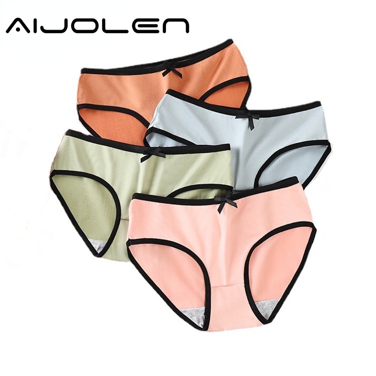Quần lót AIJOLEN lưng vừa đính nơ màu kẹo thiết kế thông thoáng thân thiện với làn da cho nữ
