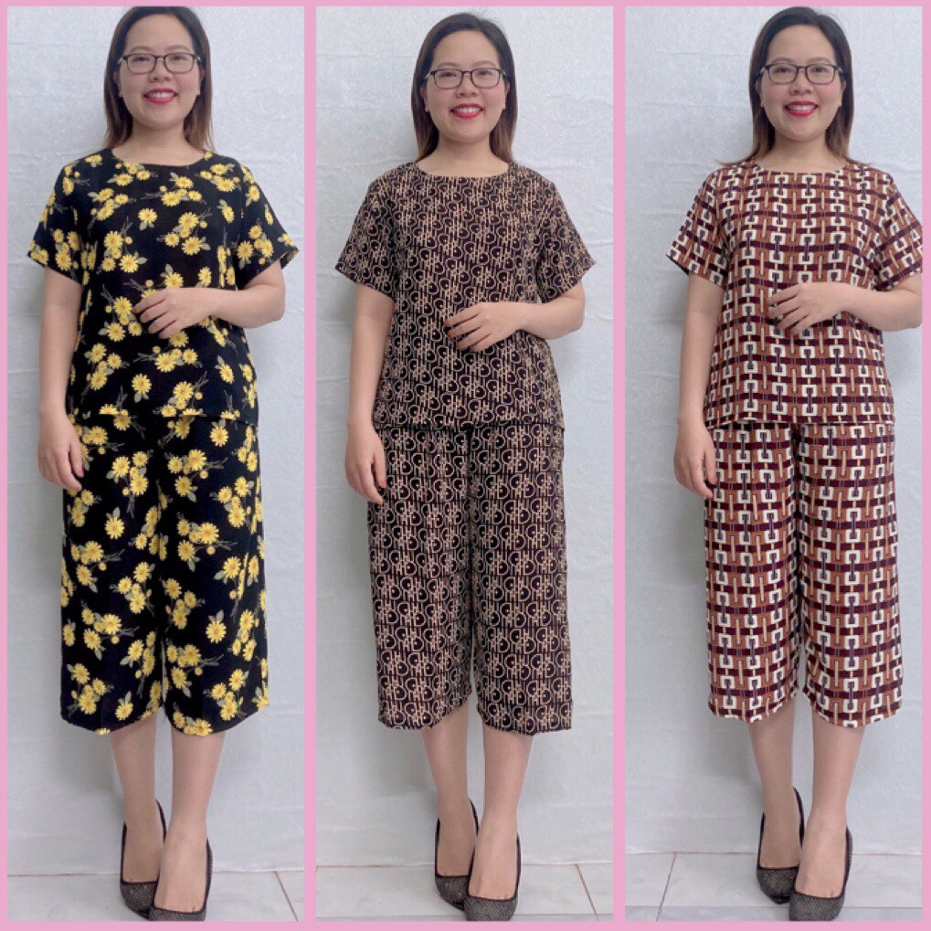 Đồ bộ mặc nhà trung niên tay ngắn - chất lụa hàn châu cao cấp