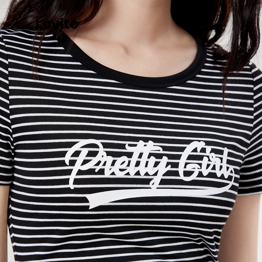 Lovito Dây rút chữ sọc Preppy Váy phụ nữ Colorblock L33ED063 (Đen)