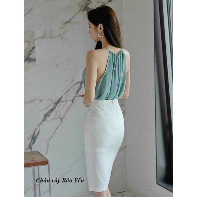 Chân váy bút chì trắng xẻ đùi 2 lớp tới gối( sẵn size)-M78