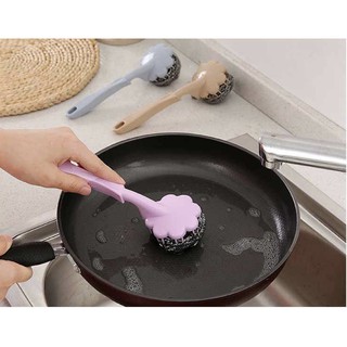 CÂY CỌ XOONG NỒI BÚI SẮT CÓ TAY CẦM CÁN DÀI HÌNH HOA
