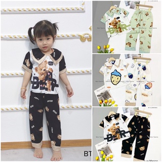 Bộ pijama lụa trẻ em cộc dài chất lụa mango mịn mát in hình siêu cute