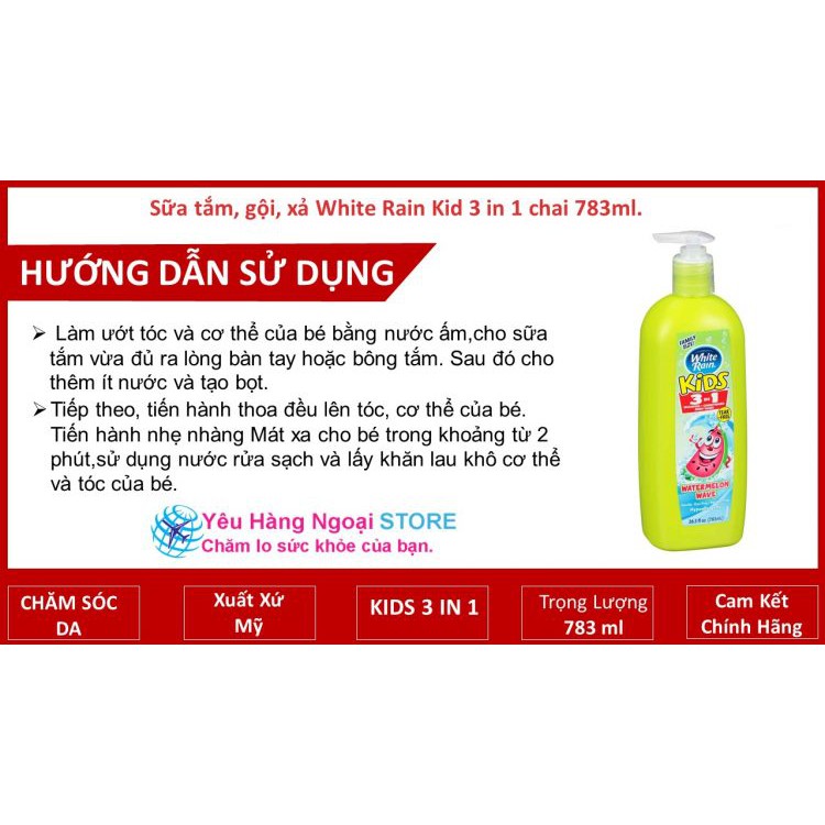 Sữa tắm, gội, xả White Rain Kid 3 in 1 chai 783ml.