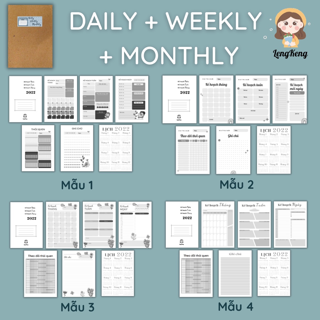 Sổ tay kế hoạch muc tiêu hàng ngày hàng tuần, hàng tháng daily planner