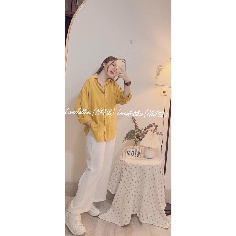 bán sỉ set quần trắng áo sơ mi vàng