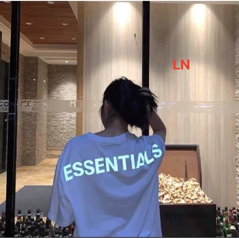 áo thun unisex phản quang trắng chữ lưng ESENTIALS ht