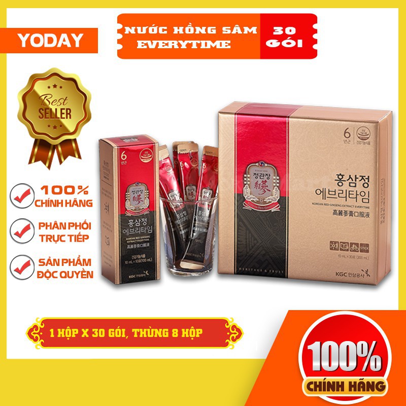 Tinh chất Hồng Sâm Hậu Duệ Mặt Trời EVERYTIME từ hồng sâm chính phủ KGC, Hộp 30 gói x 10ml, dạng gói tiện sử dụng