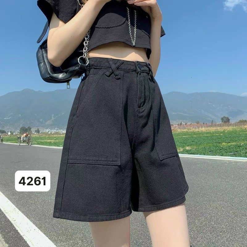 Quần short nữ màu đen xanh nhạt túi đắp vuông MS 457