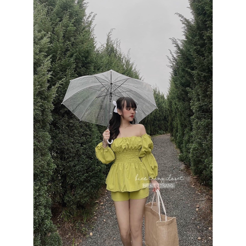 Sét Bộ Trễ vai dài tay bo nhấn chun xinh