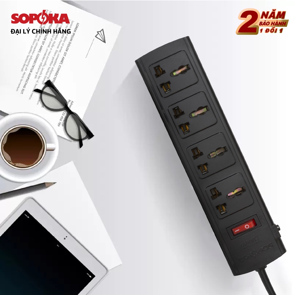 Ổ cắm điện đa năng thông minh Sopoka chịu tải 2200W 3T-5T chống va đập, chịu nhiệt, có rơ-le an toàn chống quá tải