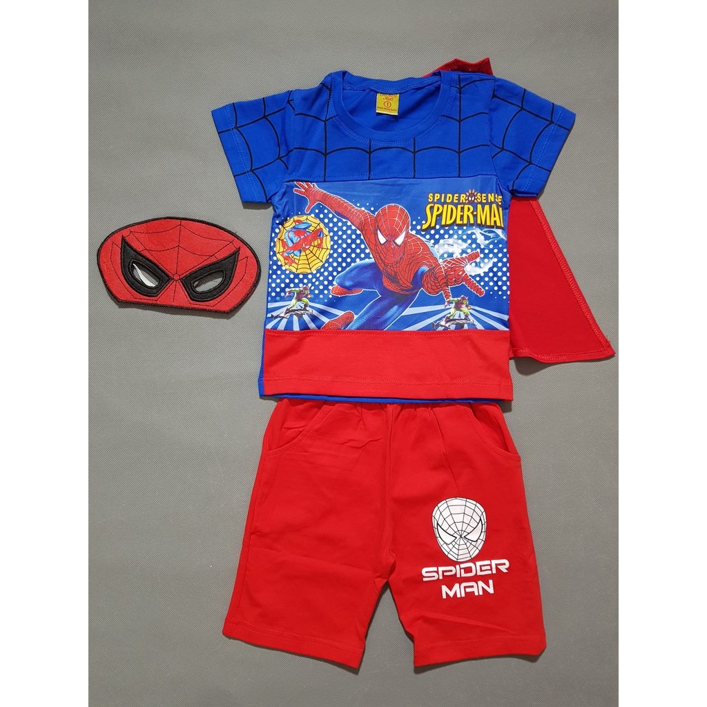 Bộ thun spiderman siêu anh hùng kèm khăn choàng và mặt nạ cho bé trai