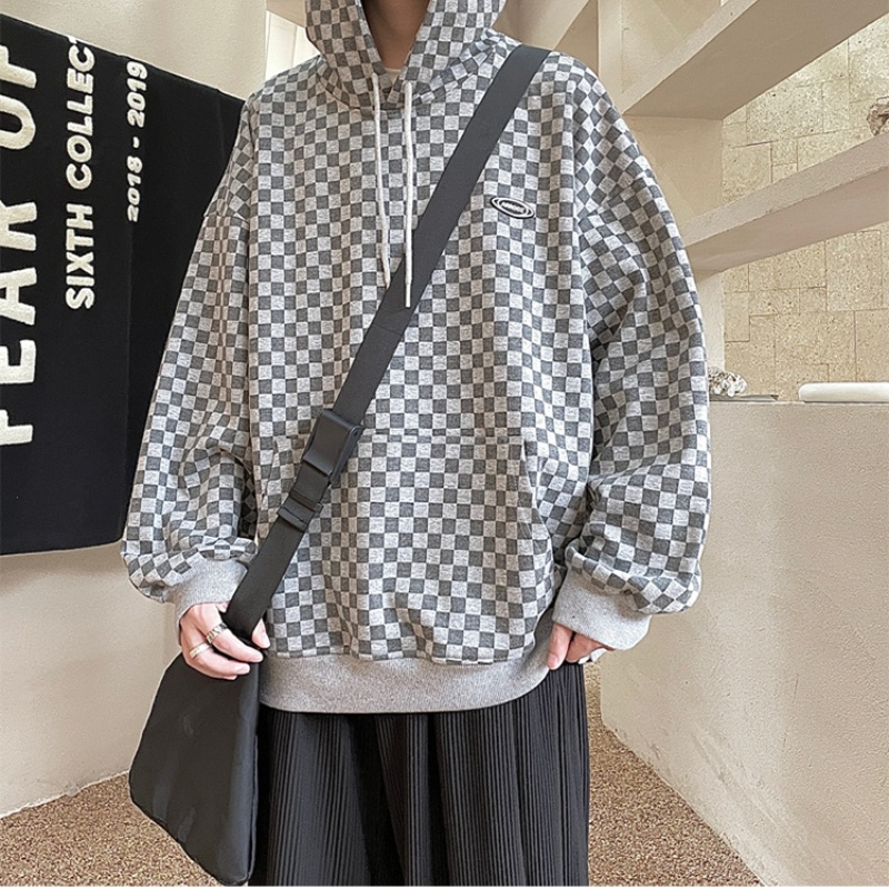 Áo hoodie sọc caro thời trang retro size M-5XL dành cho nam