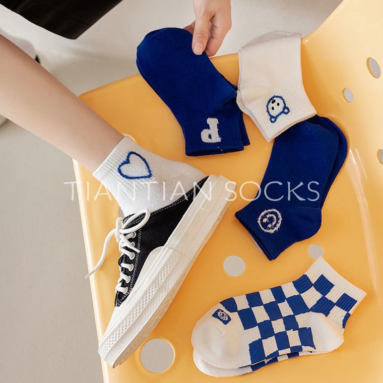 TIAN TIAN T159 Tất nữ ngắn cổ Vớ Cotton Cổ Thấp Thoáng Khí In Họa Tiết Chú Gấu Dễ Thương Thời Trang Mùa Hè Cho Nữ