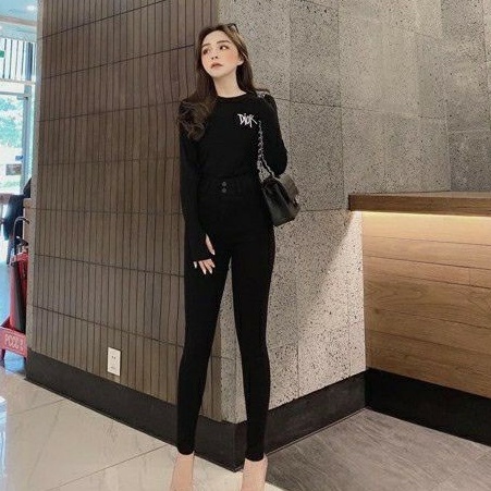 Quần legging nữ dài cạp cao có khóa 2 khuy chất vải UMI dày dặn cấp xuất hàn - Quần vải đen nữ co giãn thun mát đi học | BigBuy360 - bigbuy360.vn