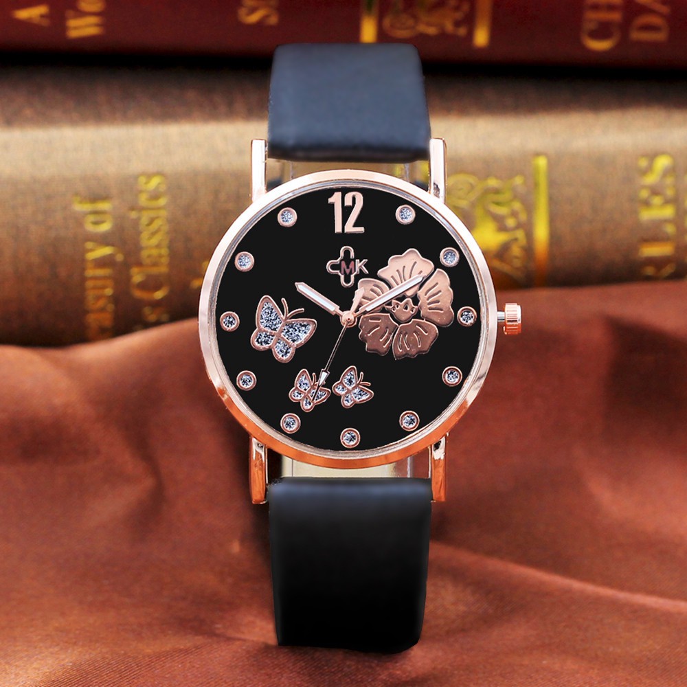 Đồng hồ analog máy quartz dây da