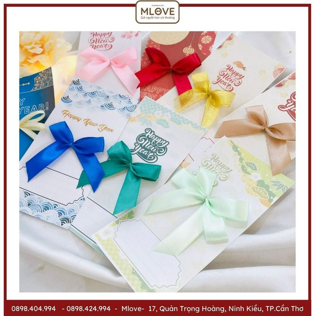 ( Siêu rẻ) Thiệp Tết - Thiệp chúc mừng năm mới có đính sẵn nơ lụa cao cấp sang trọng mlove