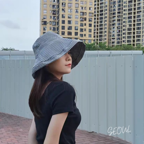 Nón rộng vành chống tia UV họa tiết kẻ caro, mũ đi biển phong cách Hàn Quốc R6