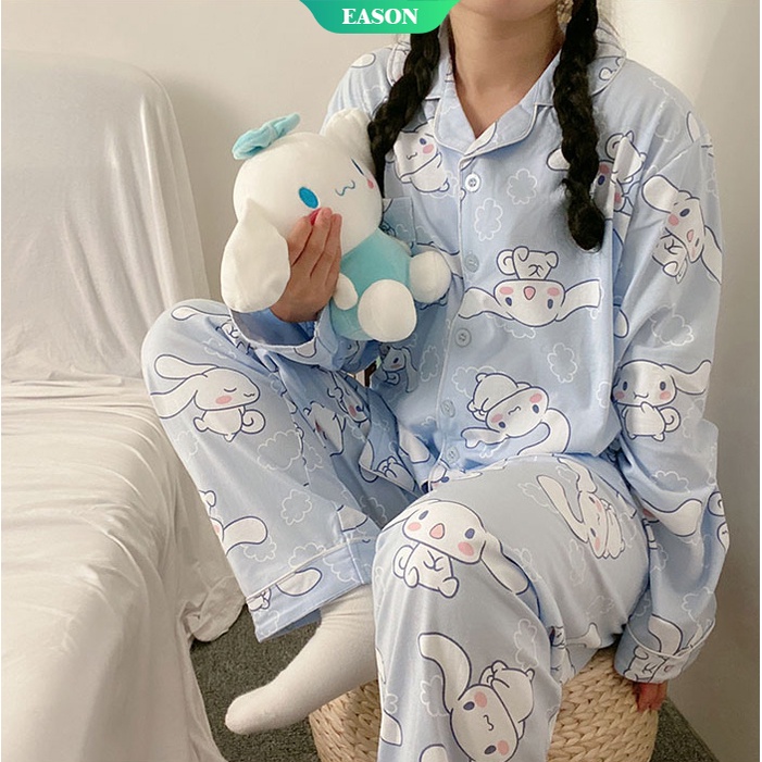 Bộ Đồ Ngủ cotton Tay Dài Dáng Rộng In Họa Tiết Cinnamoroll Phong Cách Nhật Bản Dành Cho Nữ