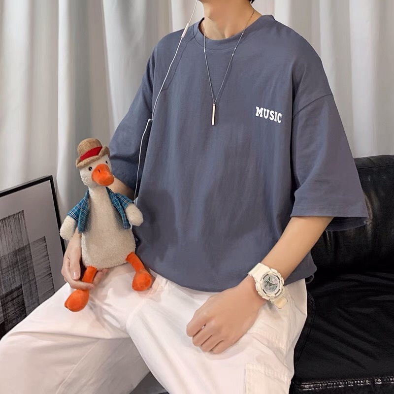 Áo thun nam nữ unisex tay lỡ phông form rộng teen cổ tròn oversize cotton giá rẻ basic đen trắng tee pull MUSIC
