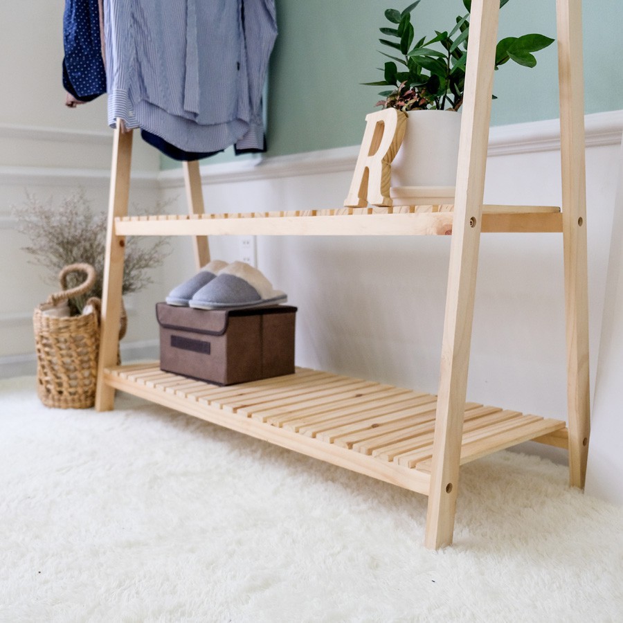 Giá Gỗ Treo Quần Áo 2 Tầng - Gỗ Thông Nhập Khẩu