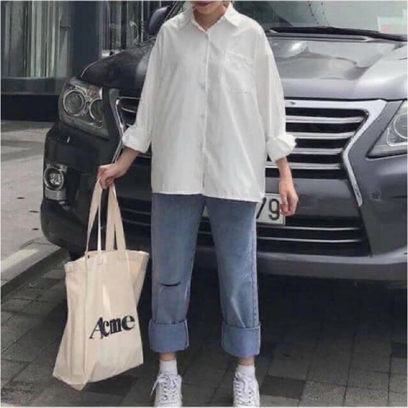 [RẺ VÔ ĐỊCH Áo Sơ Mi Nữ Form Rộng Unisex 1 túi