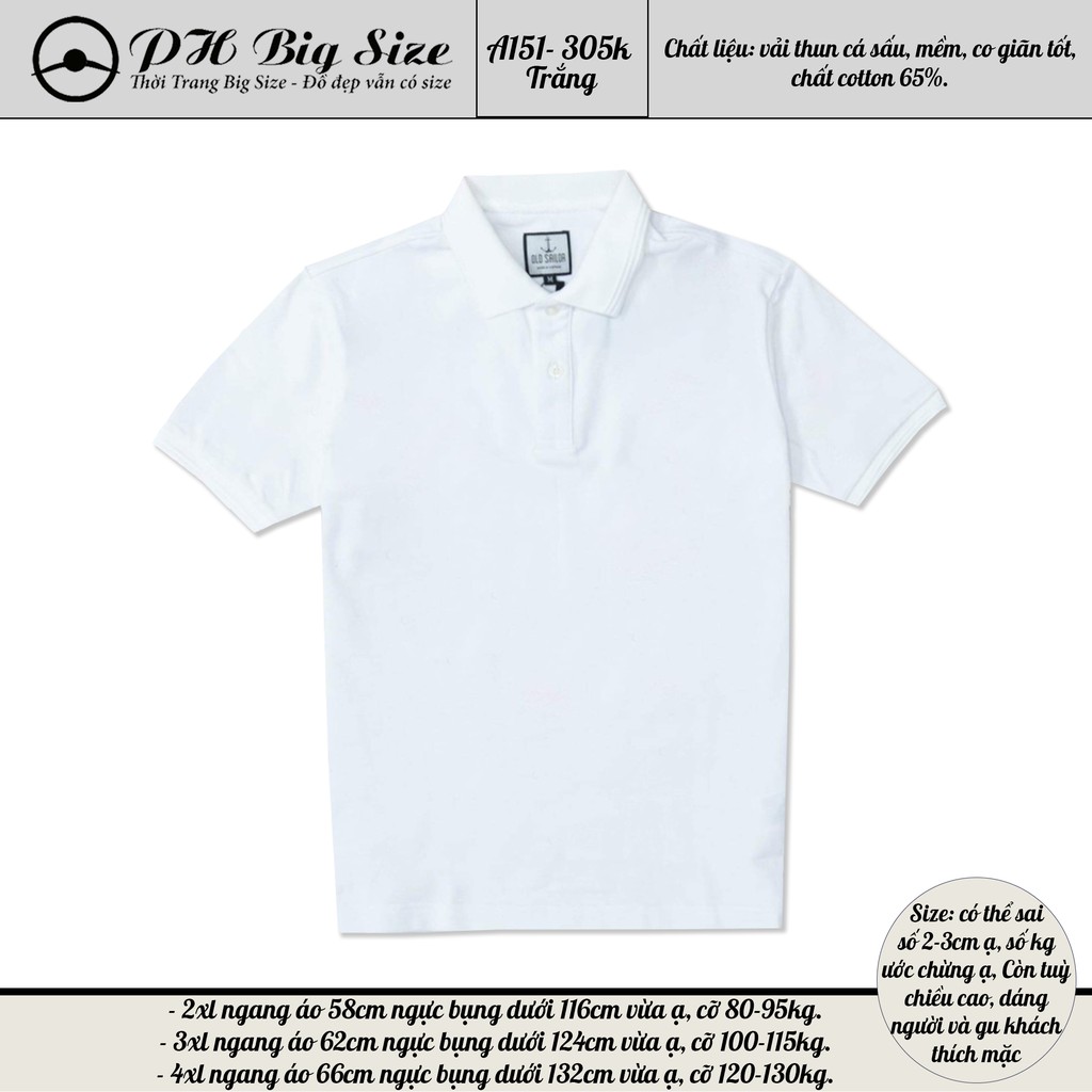 Áo Thun polo bigsize 80kg -130kg | Có cổ vải thun cá sấu size lớn -  A151 | BigBuy360 - bigbuy360.vn