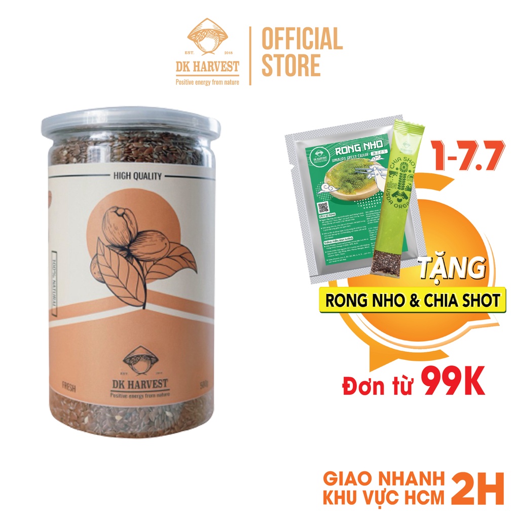 Hạt Lanh Nâu Hữu Cơ Sạch, Không Bụi DK HARVEST - 500g - Hạt lanh hữu cơ - Hạt dinh dưỡng