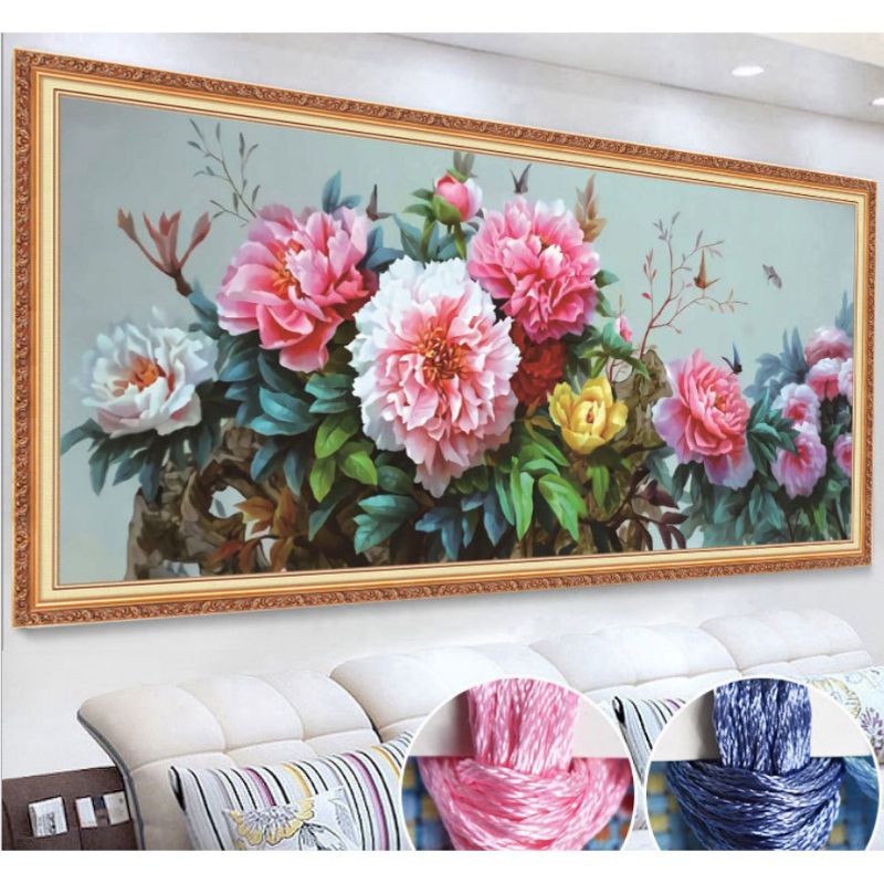 Tranh thêu chữ thập Vườn hoa mẫu đơn DX1151(149x65cm)