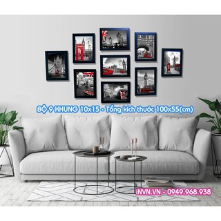 Bộ 9 khung ảnh treo tường 10x15 cm - Tặng in hình và phụ kiện treo khung