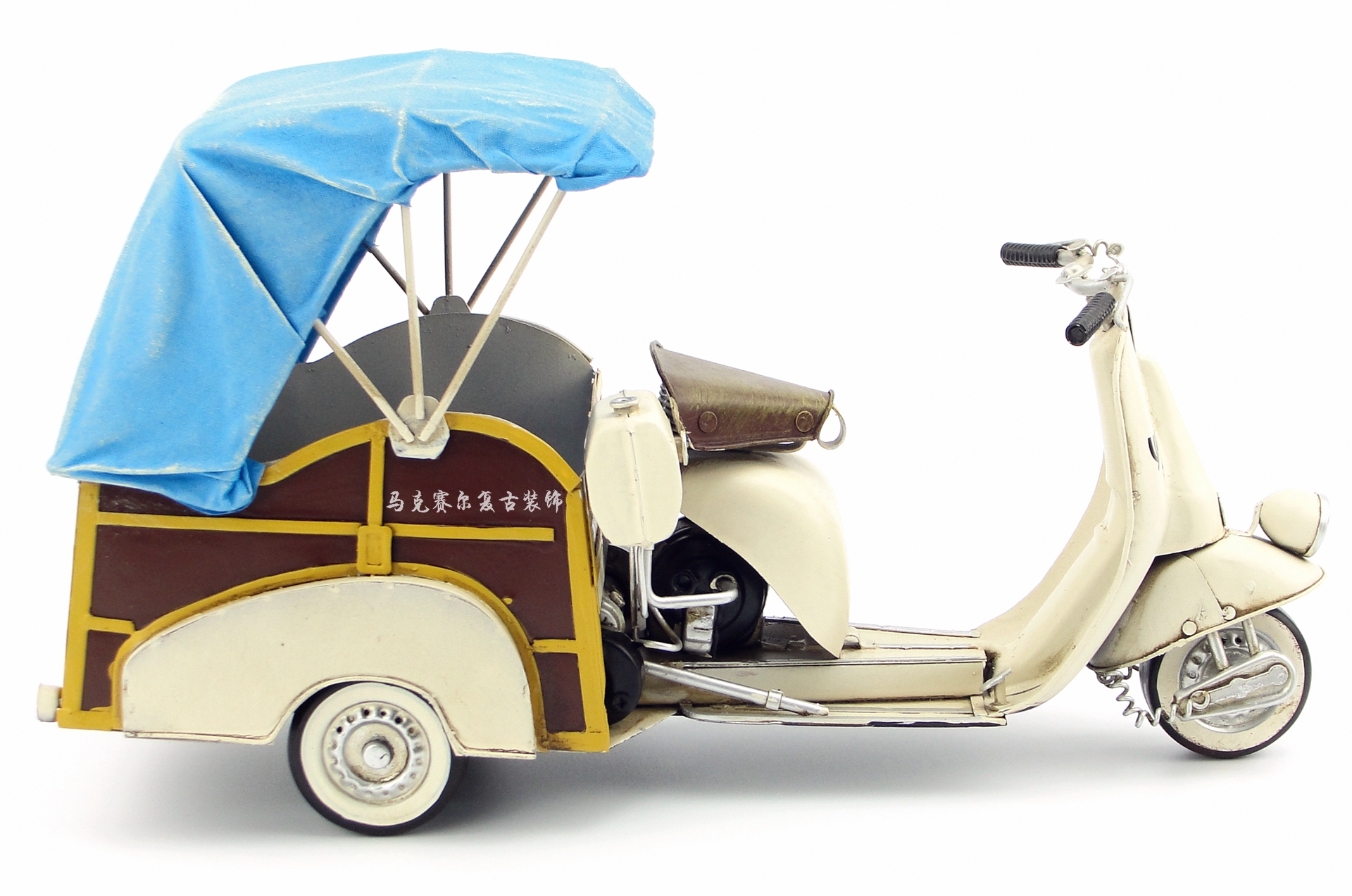 Retro hoài cổ handmade sắt vespa Piaggio với mái hiên ba bánh đạp xe mô hình quà sinh nhật nữ