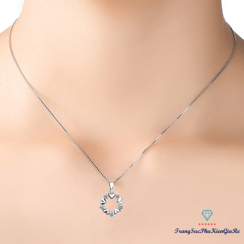 Vòng cổ thời trang mặt họa tiết trái tim và hạt đá, nhỏ xinh, bạc ý 925 DC38