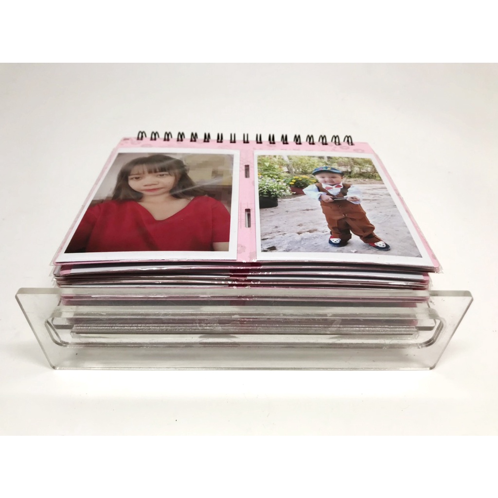 Album ảnh để bàn - Album ảnh 6x9cm lưu trữ 68 tấm , ĐẾ MICA TRONG SUỐT, GIẤY HOA VĂN CÓ KIM TUYẾN trang trí bàn làm việc