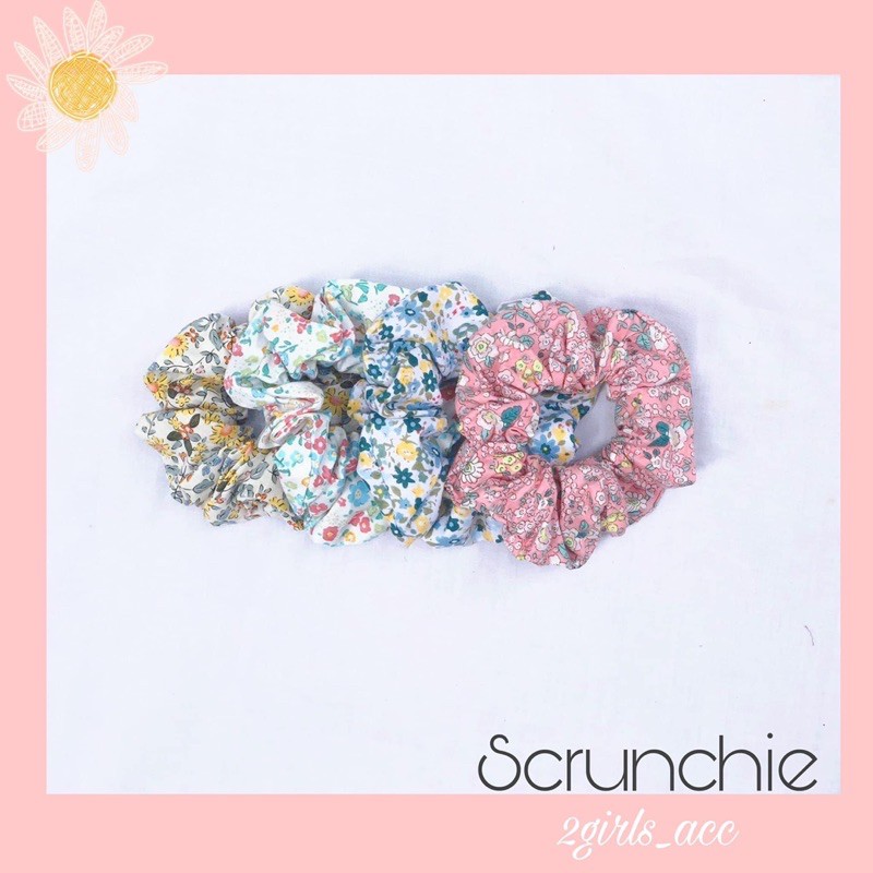 scrunchie cột tóc hoạ tiết hoa dễ thương