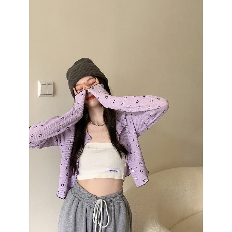 Áo khoác montagut croptop hình mặt cười dễ thương ulzzang Hàn Quốc [Yannie]