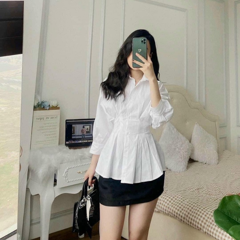 Áo sơ mi chiết eo tôn dáng , sơ mi xếp ly eo tiểu thư sang chảnh thời trang nữ DUMISA