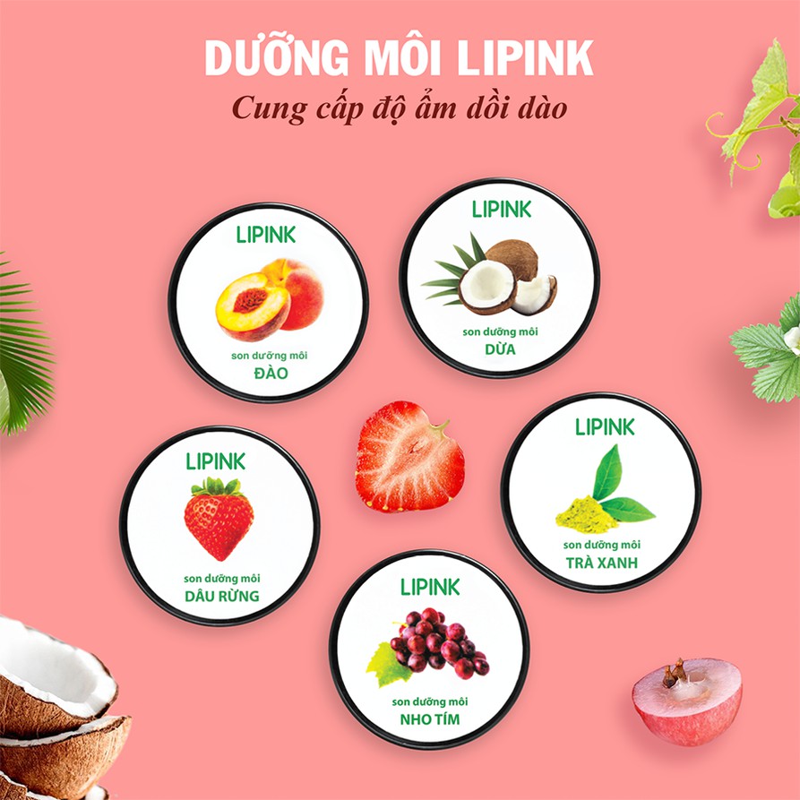 Combo dưỡng môi Lipink Trà xanh - Dưỡng môi MỀM MẠI, CĂNG HỒNG, GIẢM KHÔ TRÓC, THÂM SẠM, không màu, hương trà xanh