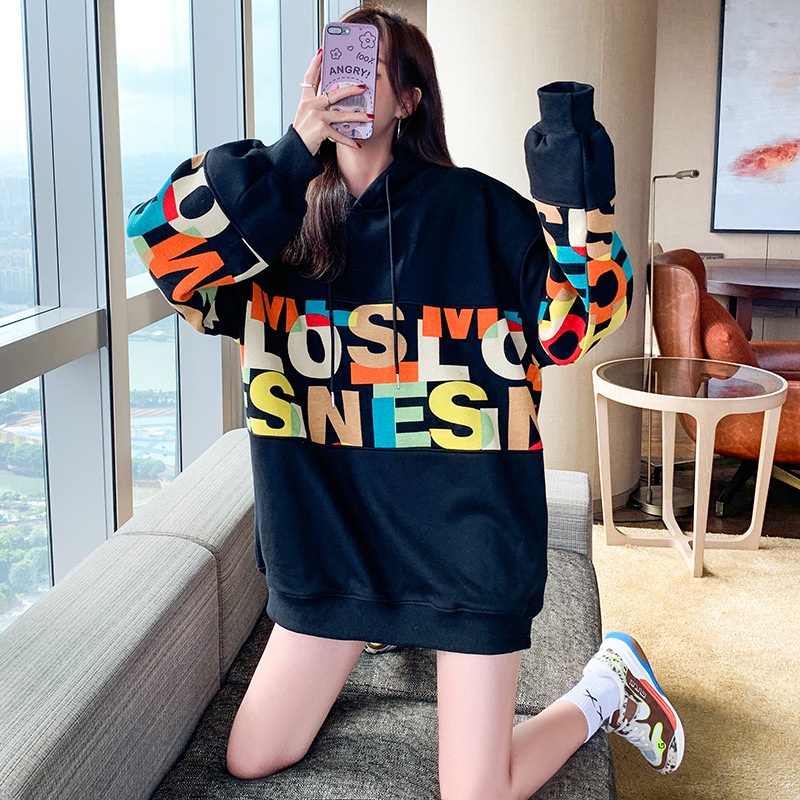 Áo Hoodie Chữ GRAFFITI Cao Cấp, Áo Nỉ Nữ Đen In Chữ Màu Dài Tay Có Mũ | BigBuy360 - bigbuy360.vn