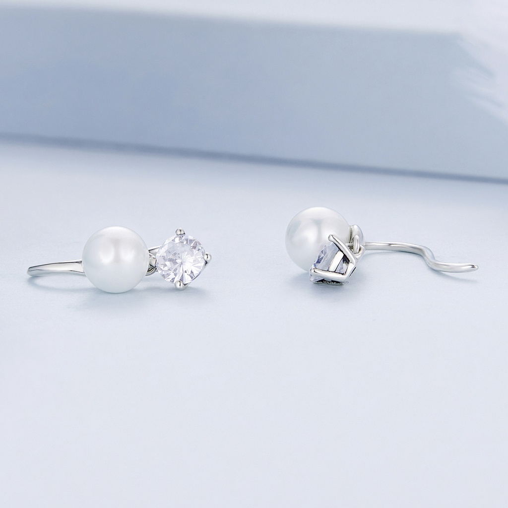 BAMOER Bông Tai Xi bạc 925 ĐíNh NgọC Trai Giả ThờI Trang
