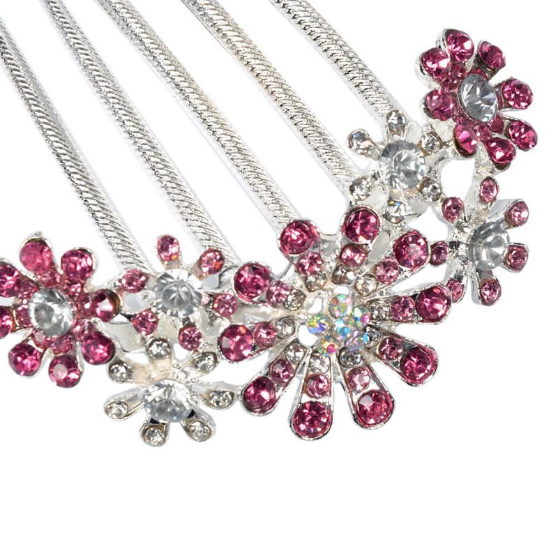 Kẹp tóc kim loại hình hoa đính đá thời trang dành cho nữ