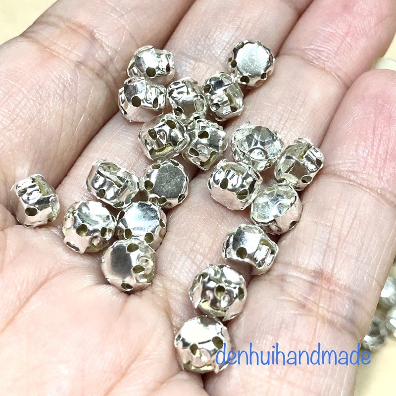 100 Viên Đá 6mm Lấp Lánh Có Đế Chấu Phẳng 6 Lỗ Xỏ