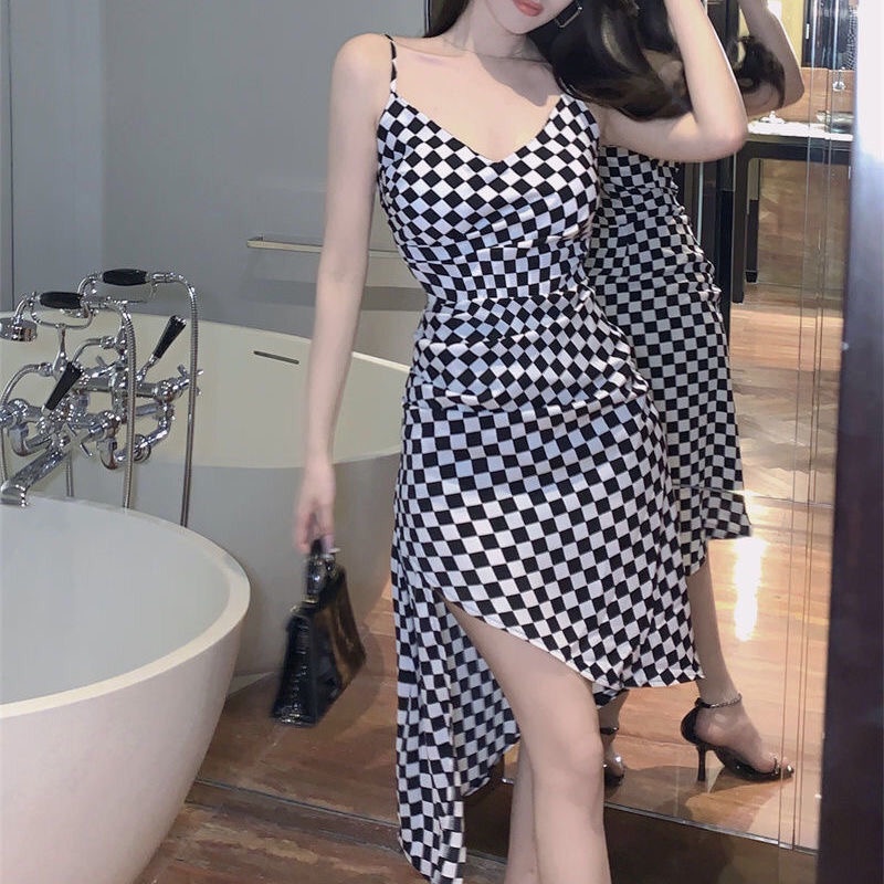 Đầm Hai Dây Họa Tiết Sọc Caro Phong Cách Hàn Quốc Thời Trang Mùa Hè Cho Nữ