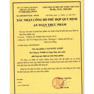 Cao atiso nước Ngọc Duy( loại không đường)
